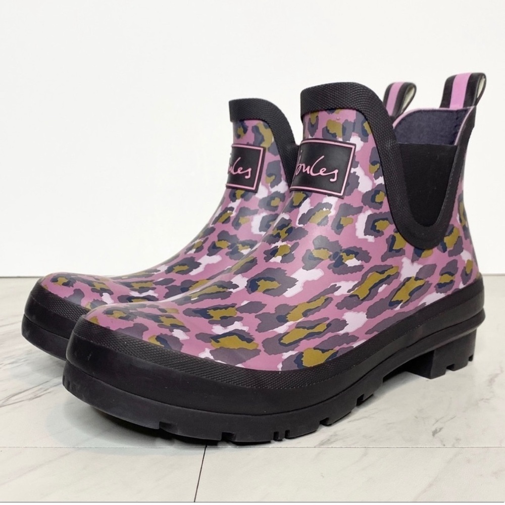 Joules Wellibob Pink Leopard Ankle Rain Boot 7